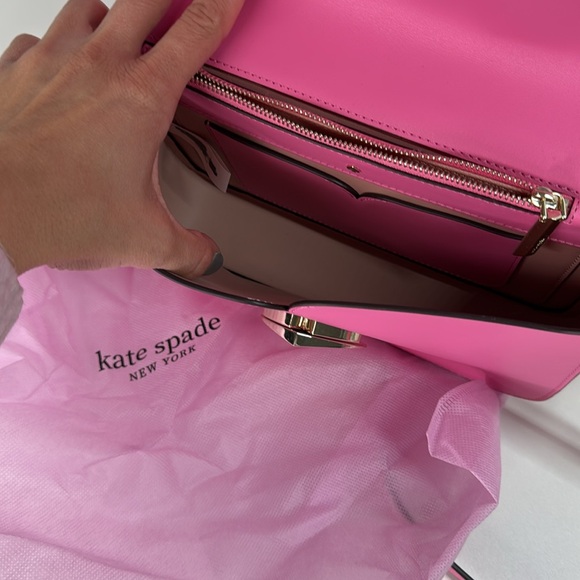 Kate Spade Nicola hot pink leather twistlock medium convertible crossbody - Picture 13 of 17